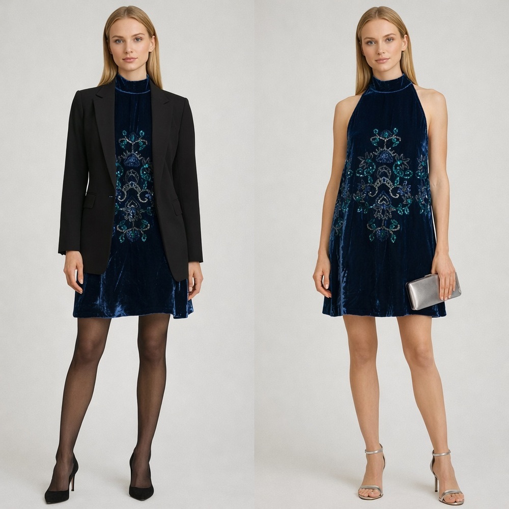 Free People Navy Mini Dress - Picture 12 of 13